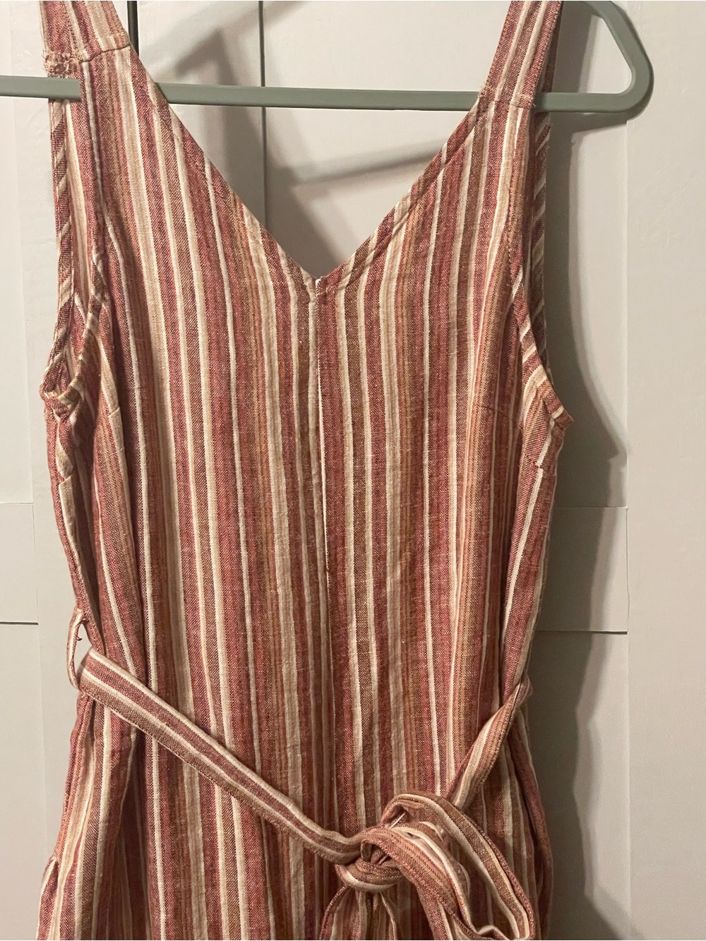 dip Striped V-Neck Sleeveless Jumpsuit in Rust and Cream - Picture 2 of 16